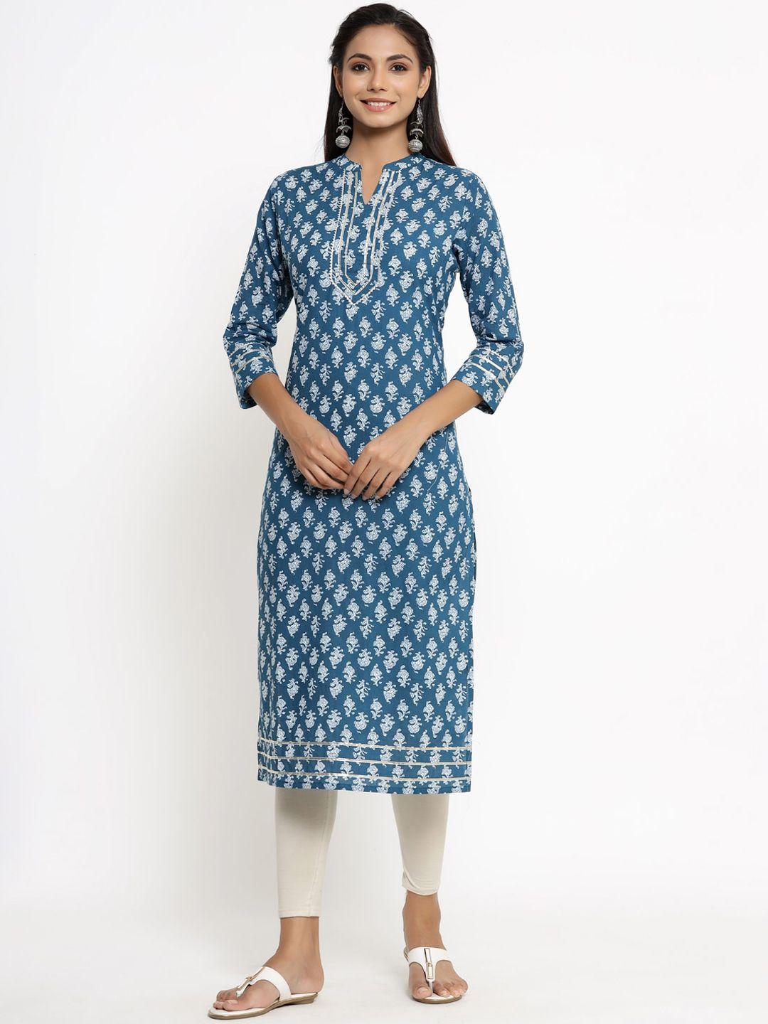 kalini ethnic motifs printed mandarin collar pure cotton kurta