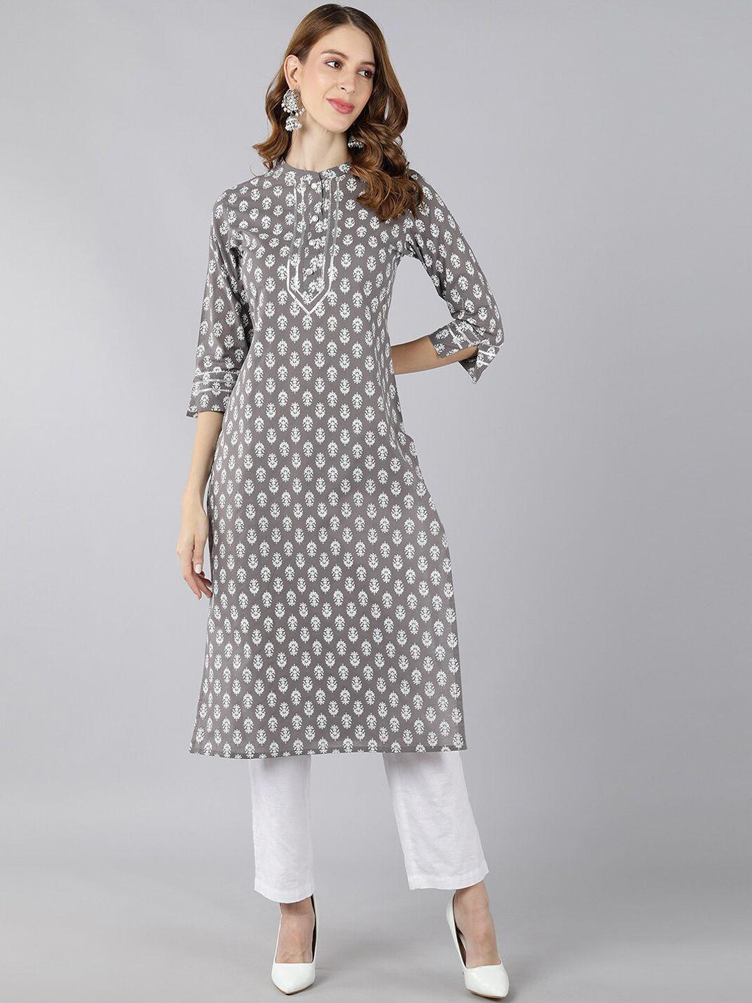 kalini ethnic motifs printed mandarin collar pure cotton kurta