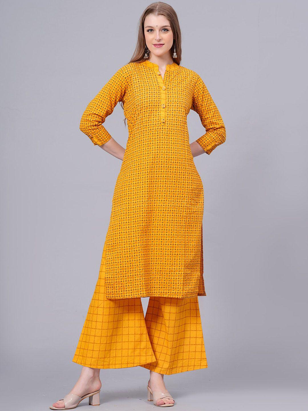 kalini ethnic motifs printed mandarin collar pure cotton straight kurta with palazzos