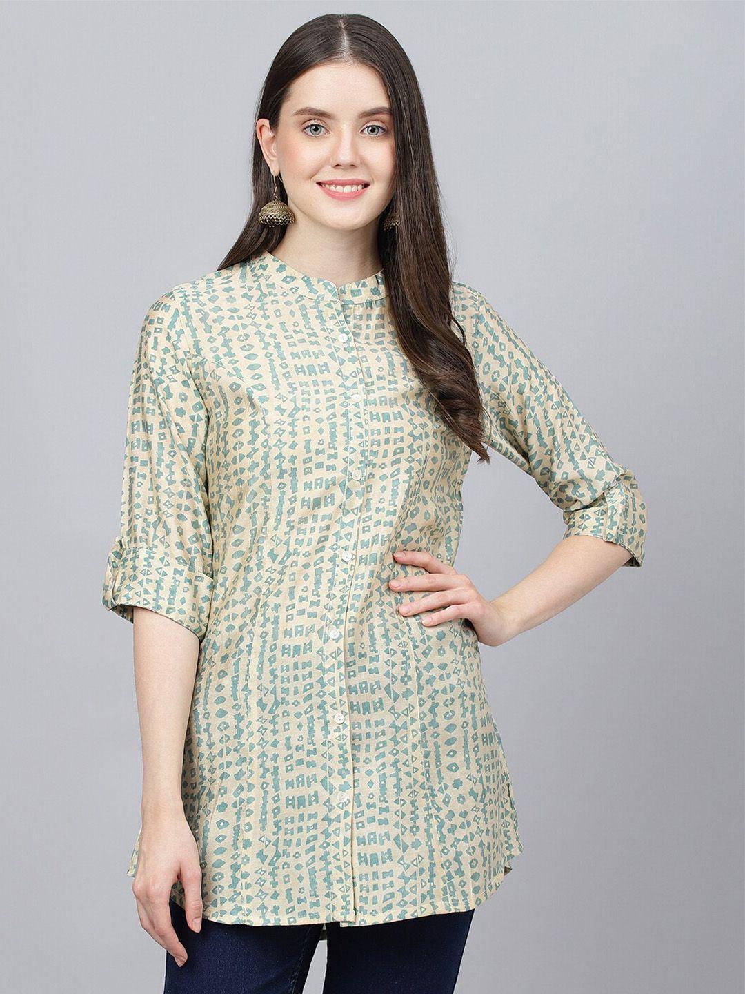 kalini ethnic motifs printed mandarin collar shirt style top