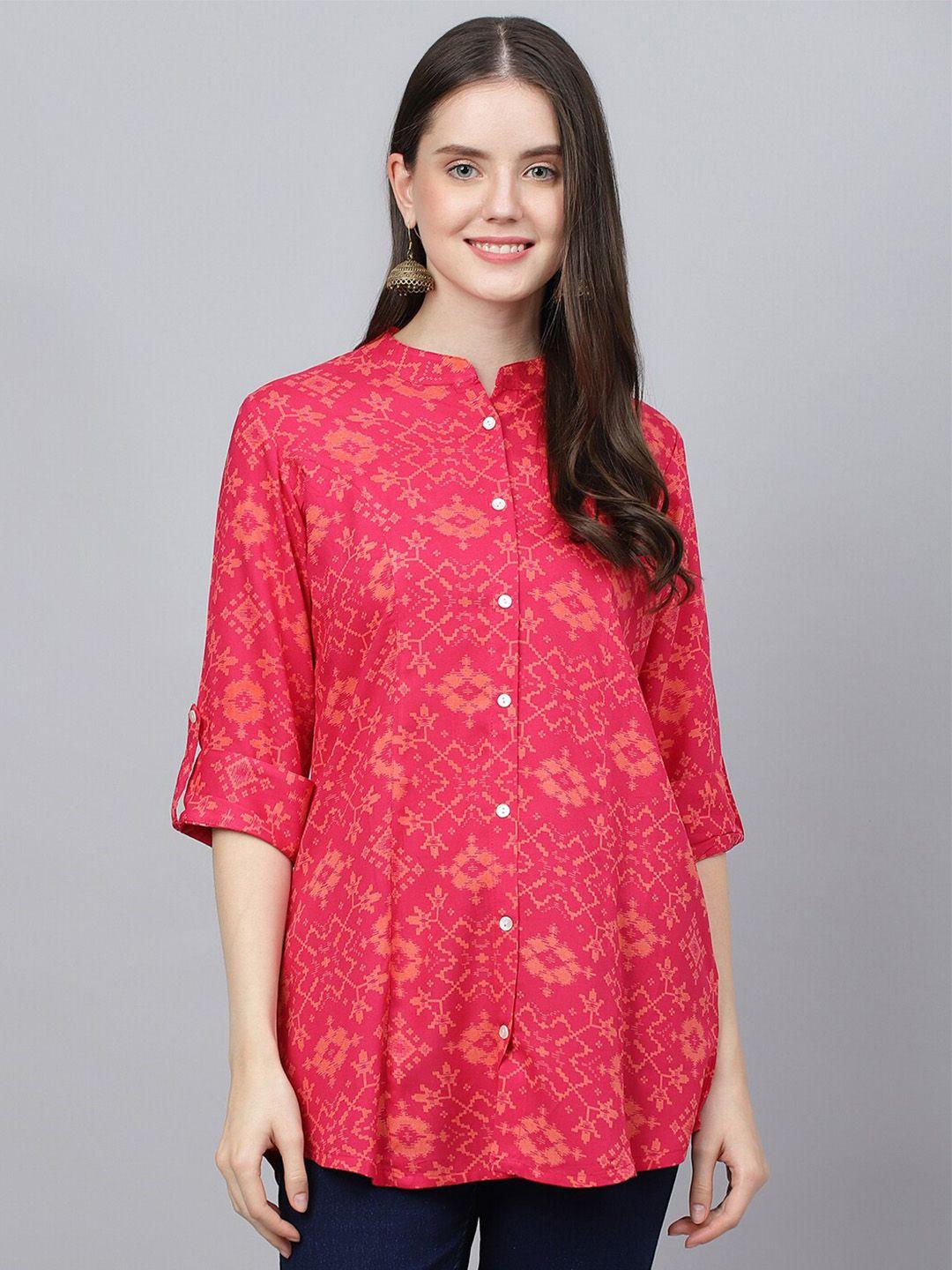 kalini ethnic motifs printed mandarin collar shirt styled top