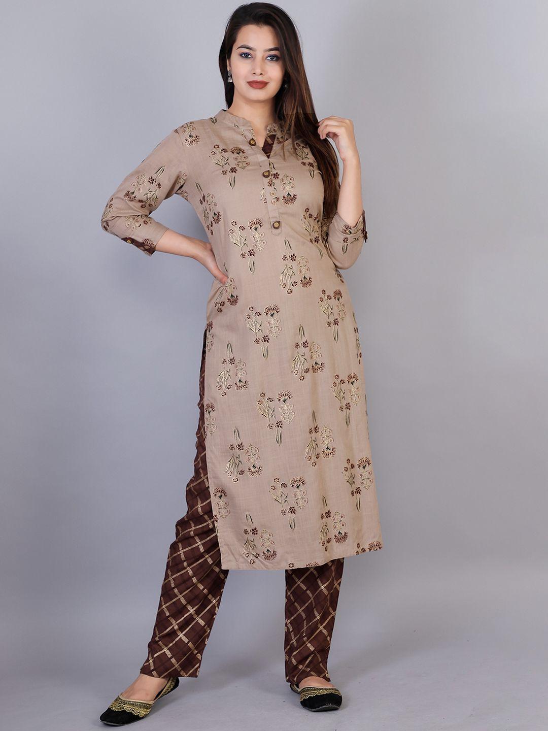 kalini ethnic motifs printed mandarin collar straight kurta with trousers