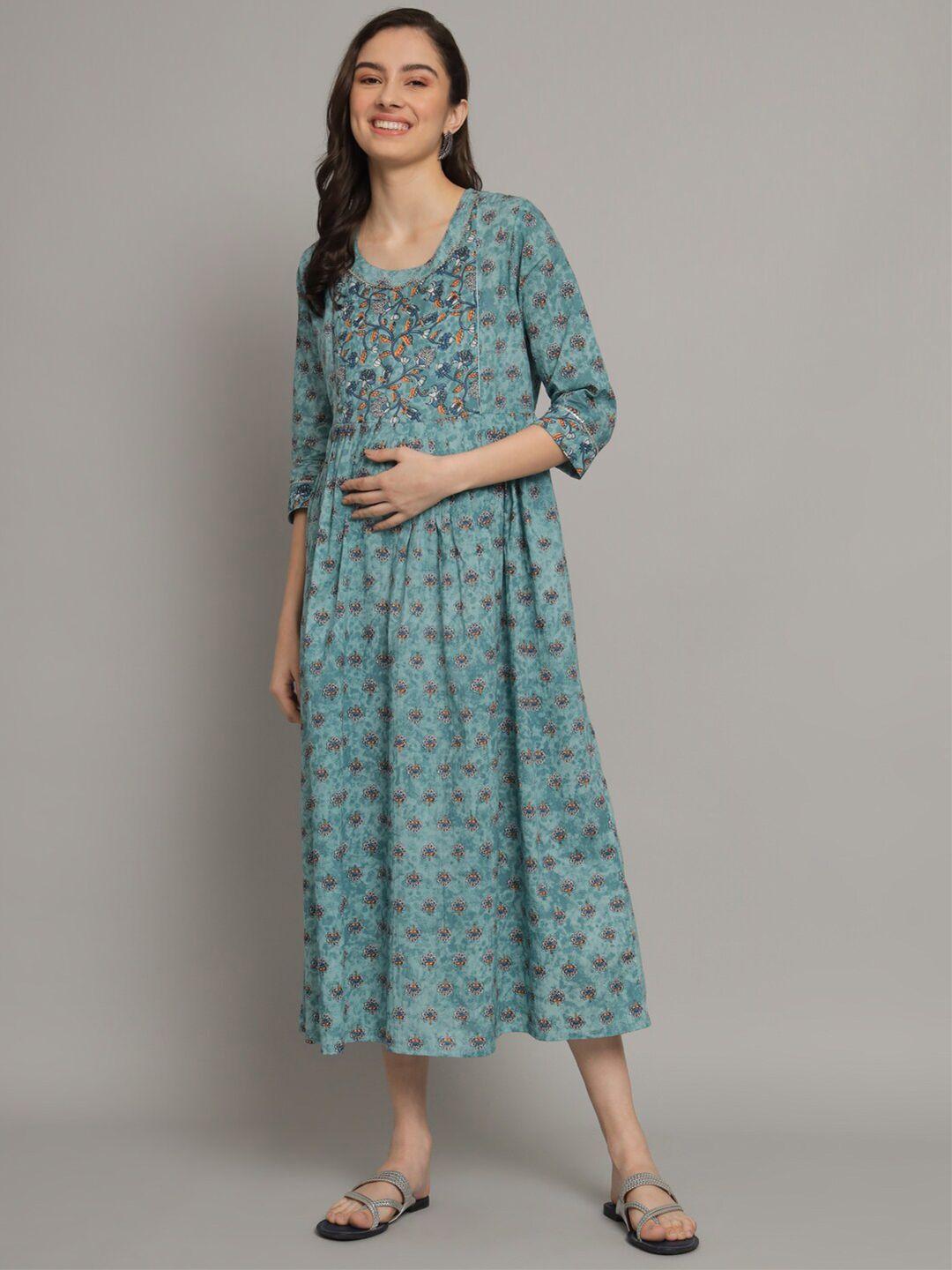 kalini ethnic motifs printed maternity cotton a-line midi dress