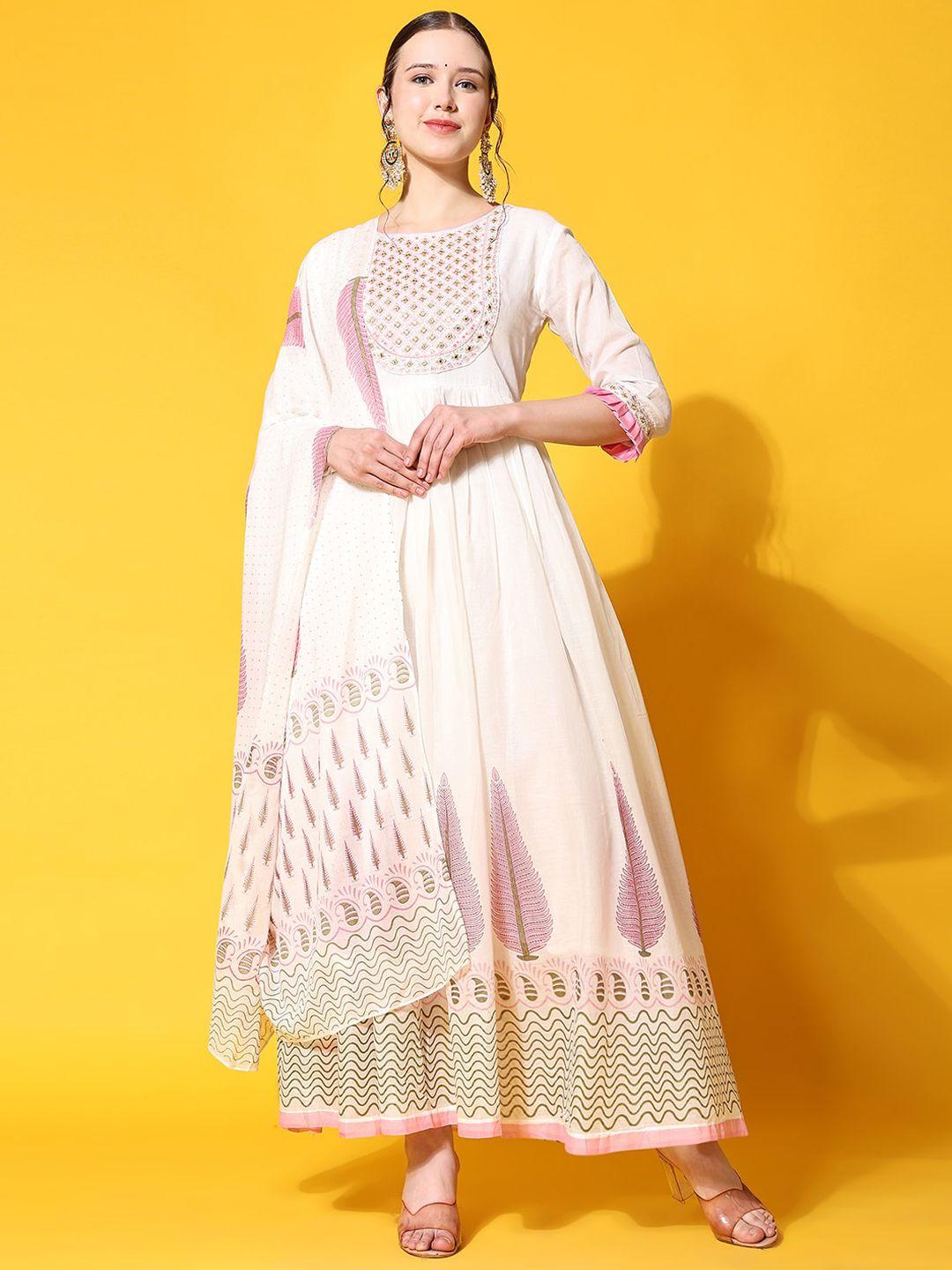 kalini ethnic motifs printed maxi ethnic dress comes with dupatta