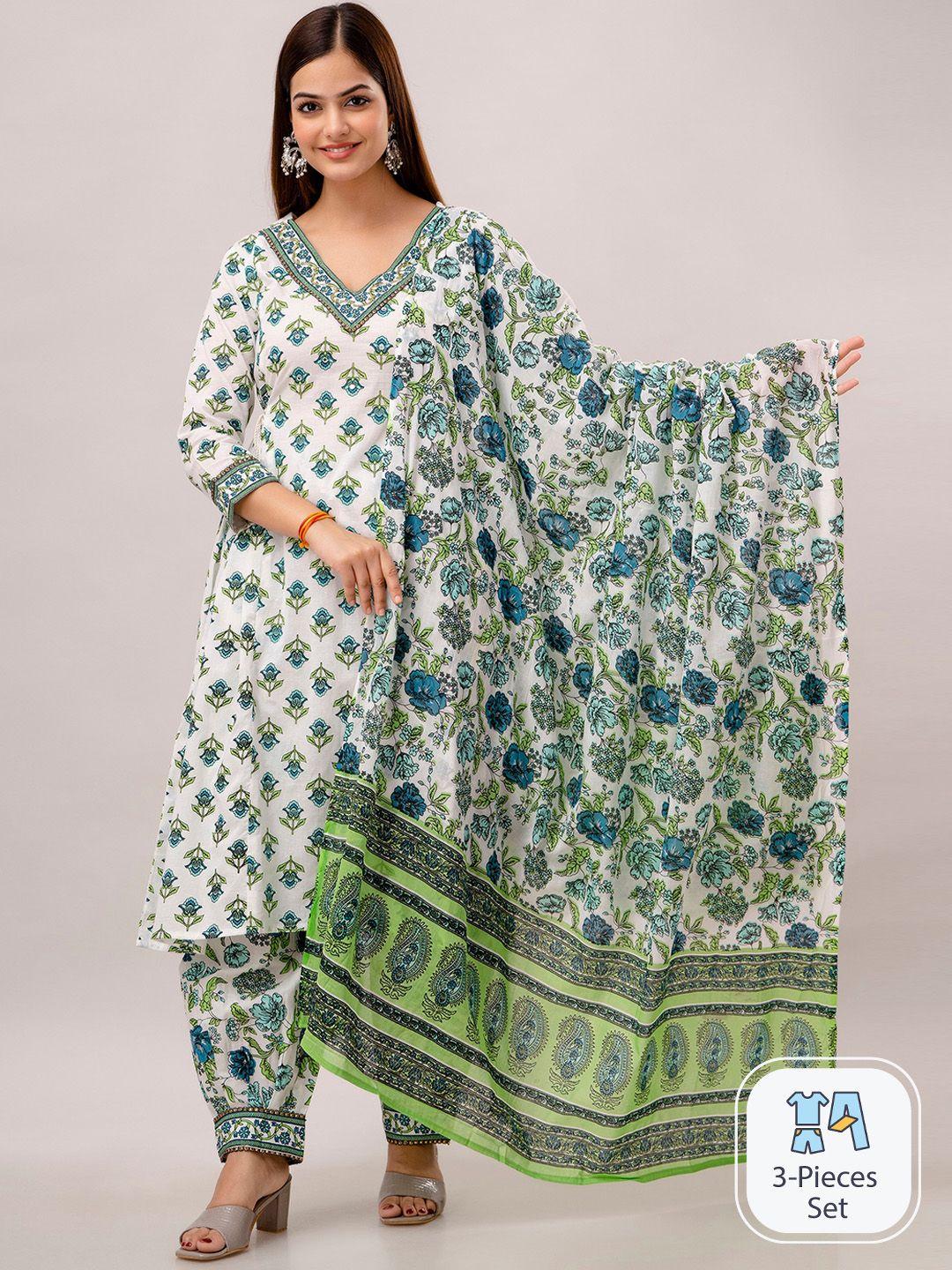 kalini ethnic motifs printed mirror work pure cotton kurta with patiala & dupatta