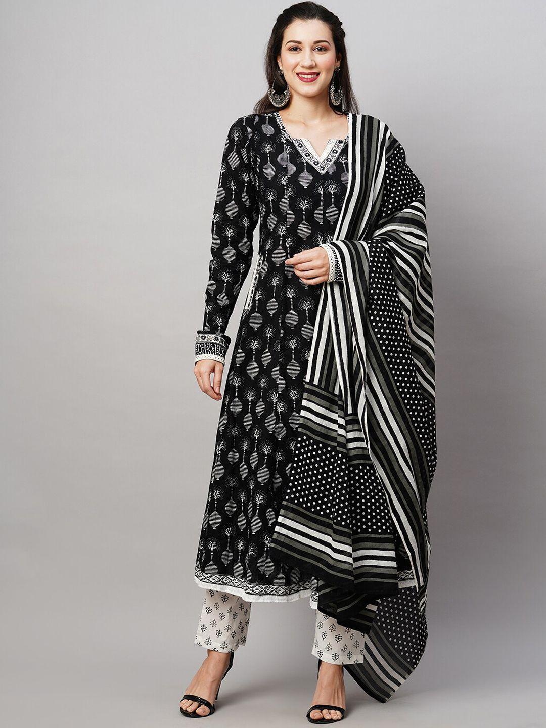 kalini ethnic motifs printed mirror work pure cotton kurta with trousers & dupatta