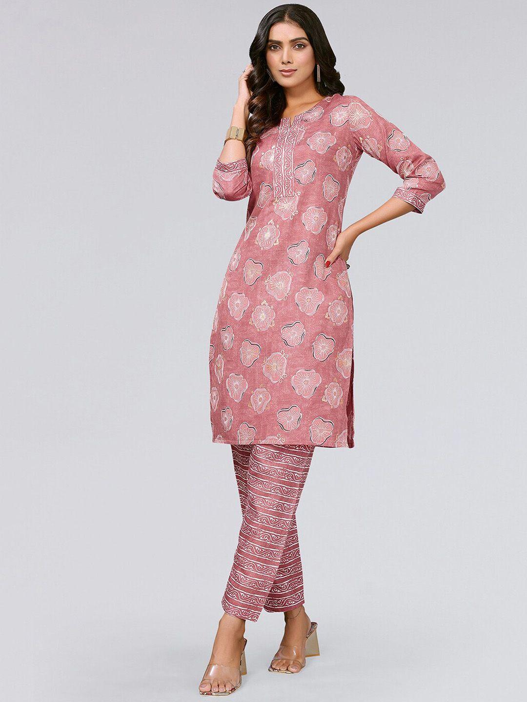 kalini ethnic motifs printed notched neck kurta with trousers