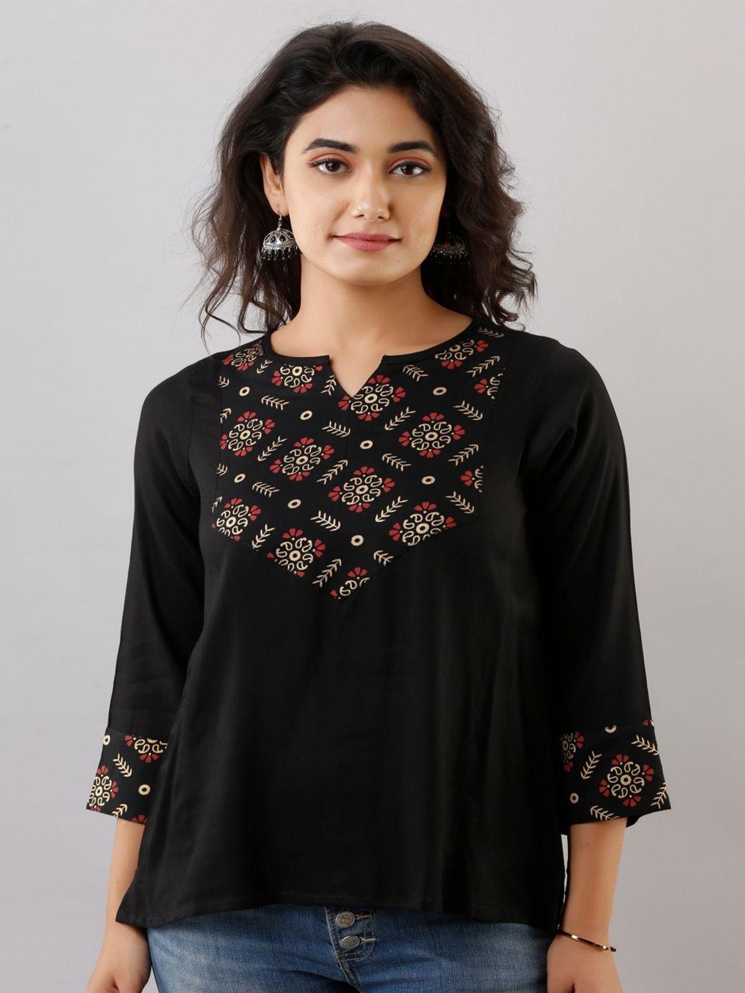 kalini ethnic motifs printed notched neck kurti