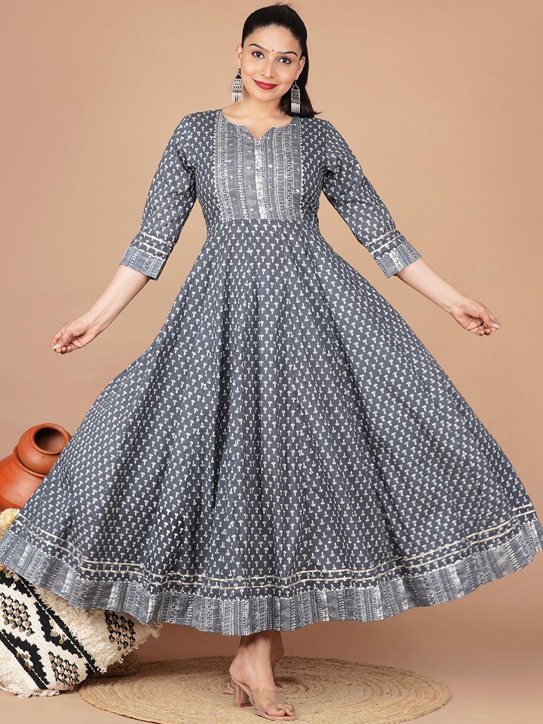 kalini ethnic motifs printed notched neck sequinned ethnic dress