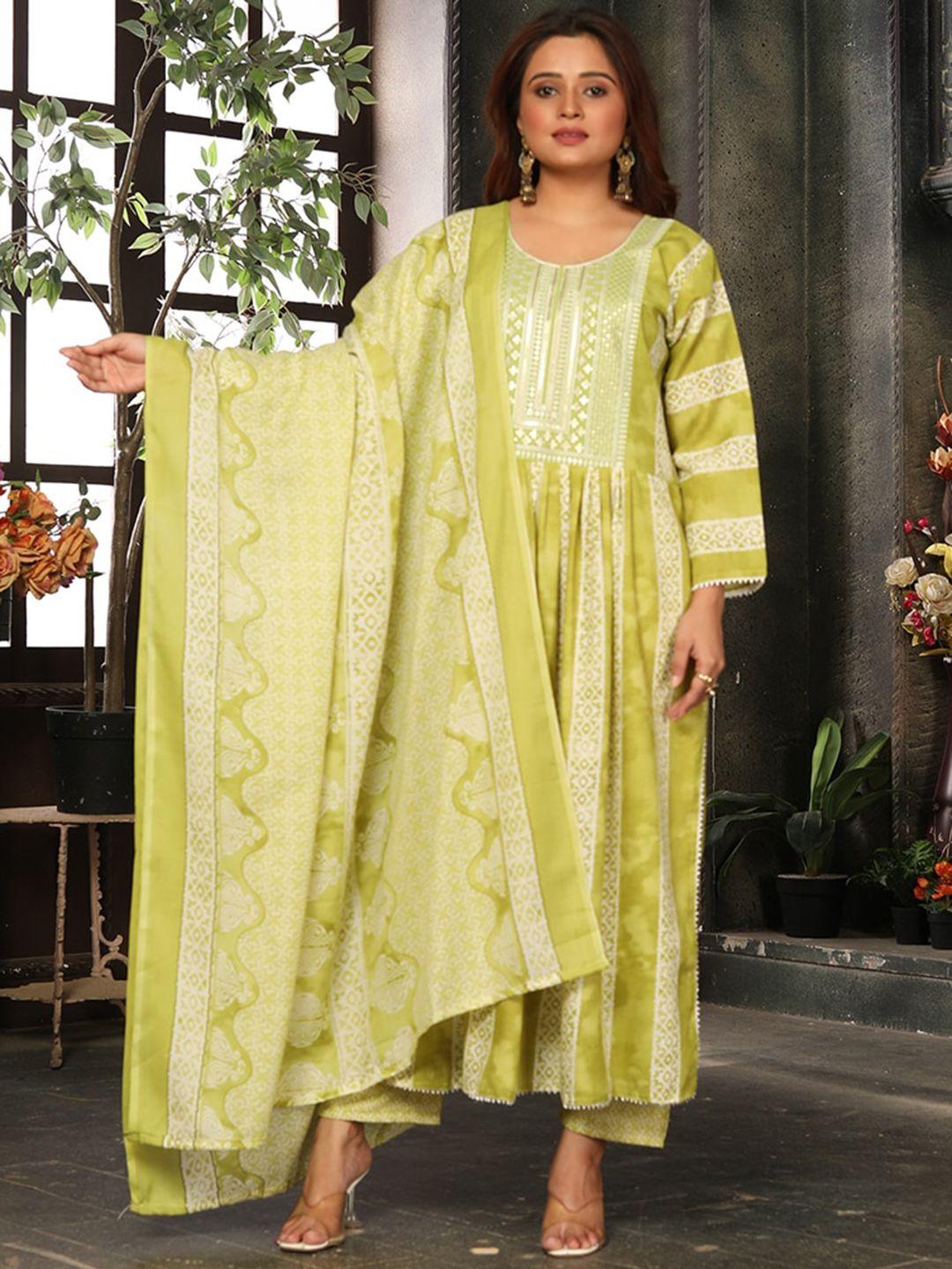 kalini ethnic motifs printed pleated a-line kurta & trousers with dupatta