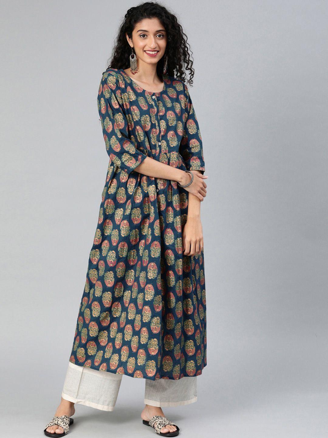 kalini ethnic motifs printed pleated a-line kurta