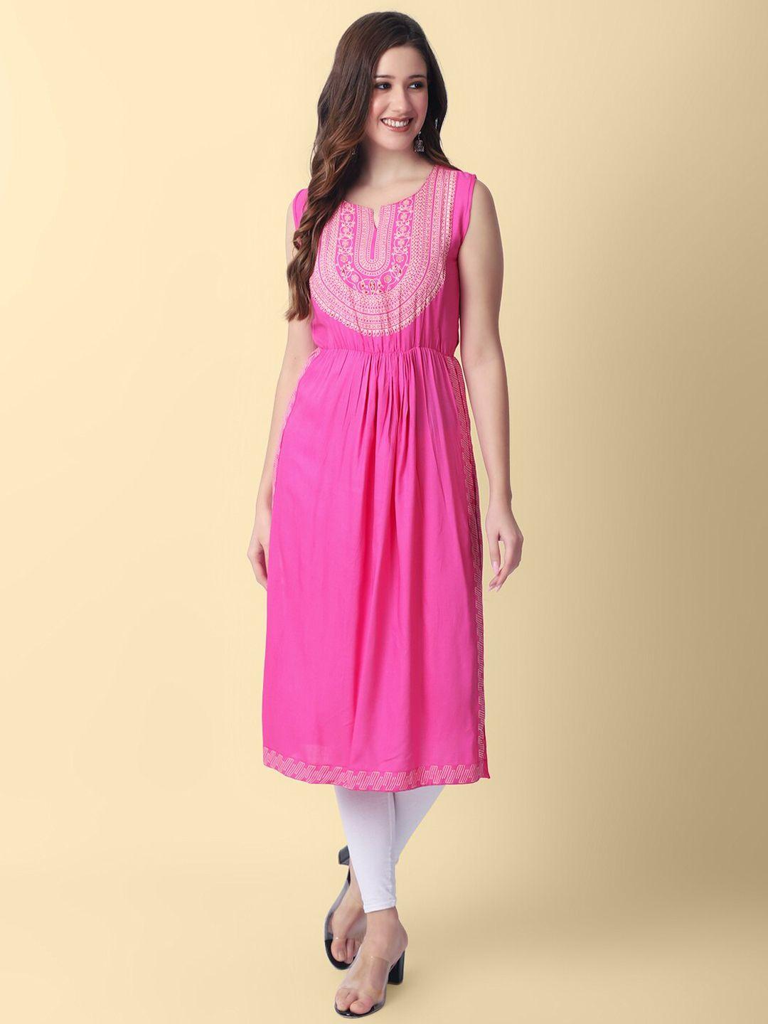 kalini ethnic motifs printed pleated a-line kurta