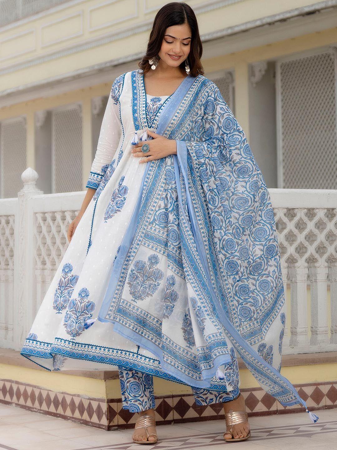 kalini ethnic motifs printed pure cotton a-line kurta with trousers & with dupatta