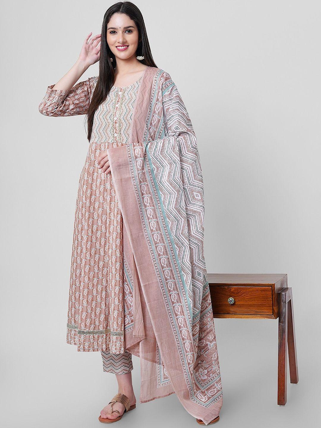 kalini ethnic motifs printed pure cotton anarkali kurta with palazzos & dupatta