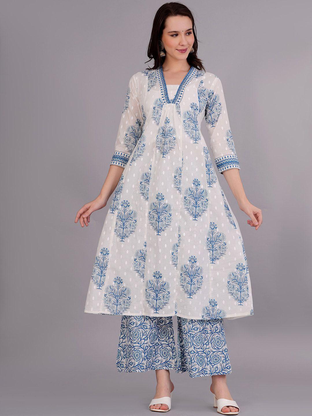 kalini ethnic motifs printed pure cotton empire a-line kurta with palazzos & with dupatta