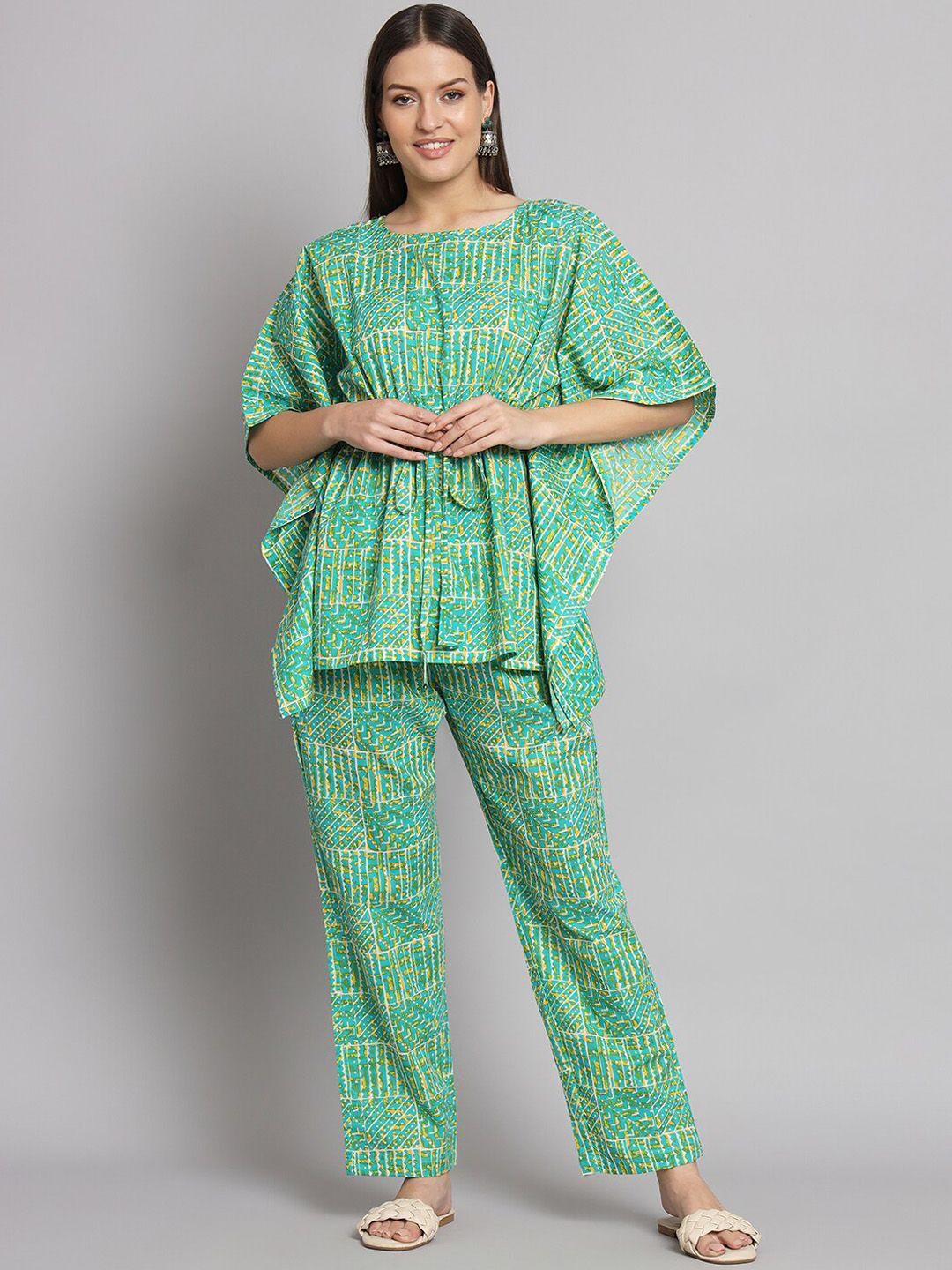 kalini ethnic motifs printed pure cotton kaftan top with trousers