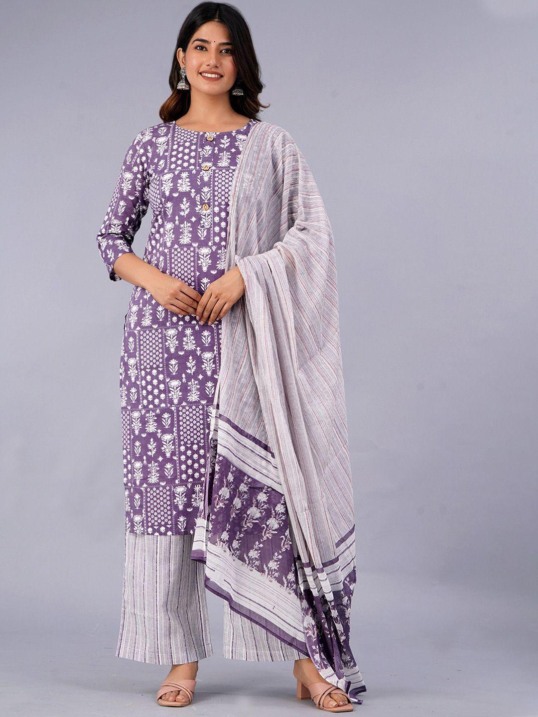 kalini ethnic motifs printed pure cotton kurta with palazzo & with dupatta