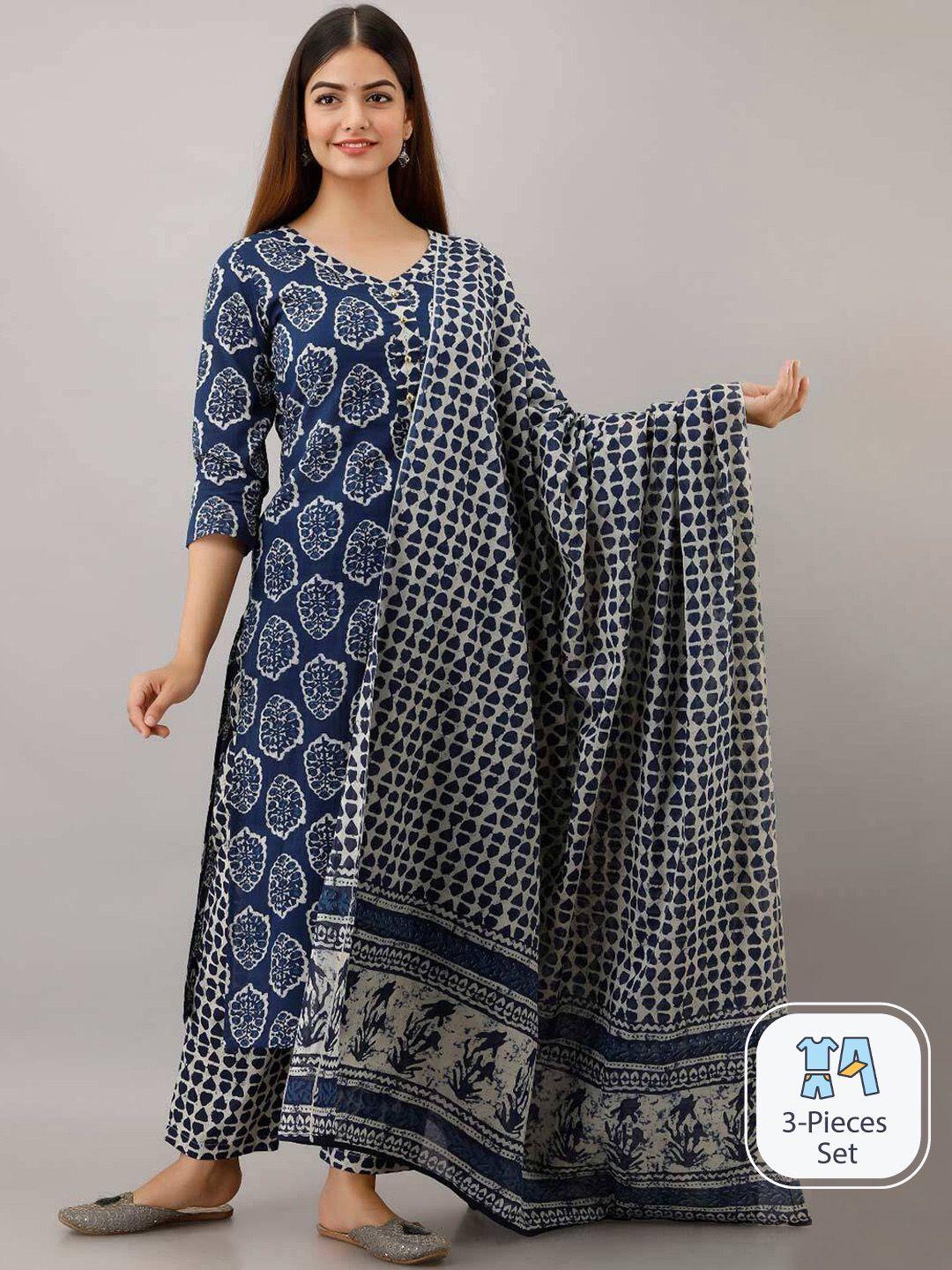 kalini ethnic motifs printed pure cotton kurta with palazzos & dupatta