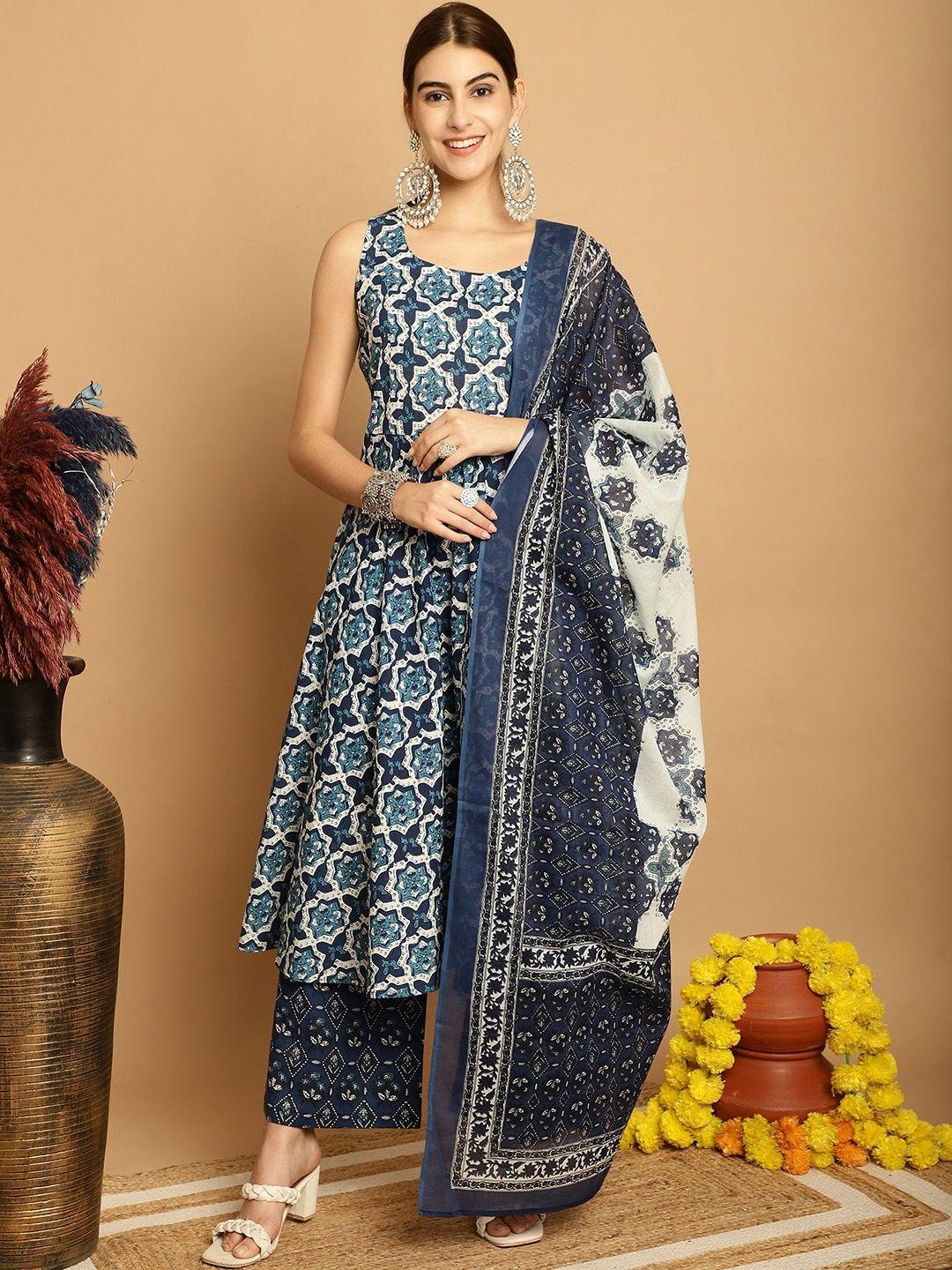 kalini ethnic motifs printed pure cotton kurta with palazzos & dupatta