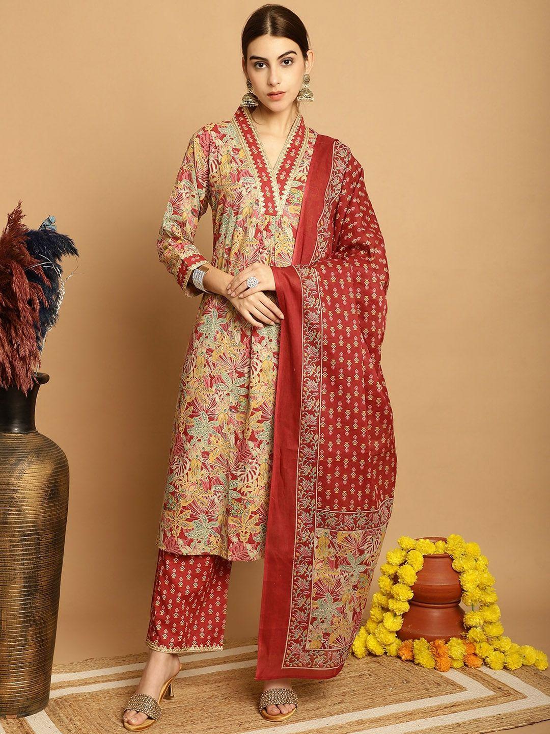 kalini ethnic motifs printed pure cotton kurta with palazzos & dupatta