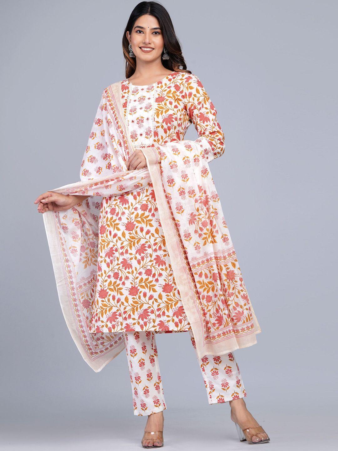 kalini ethnic motifs printed pure cotton kurta with trousers & dupatta