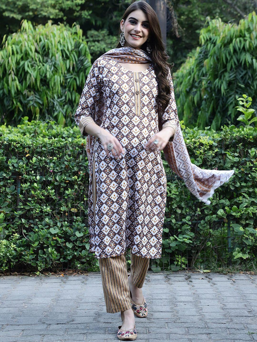 kalini ethnic motifs printed pure cotton straight kurta & trouser with dupatta
