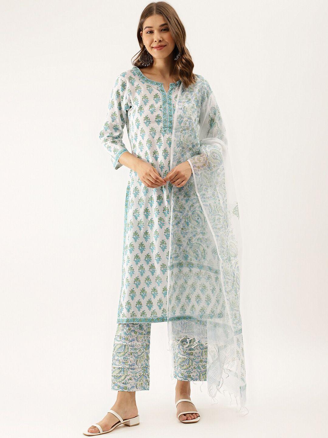 kalini ethnic motifs printed pure cotton straight kurta & trousers with dupatta