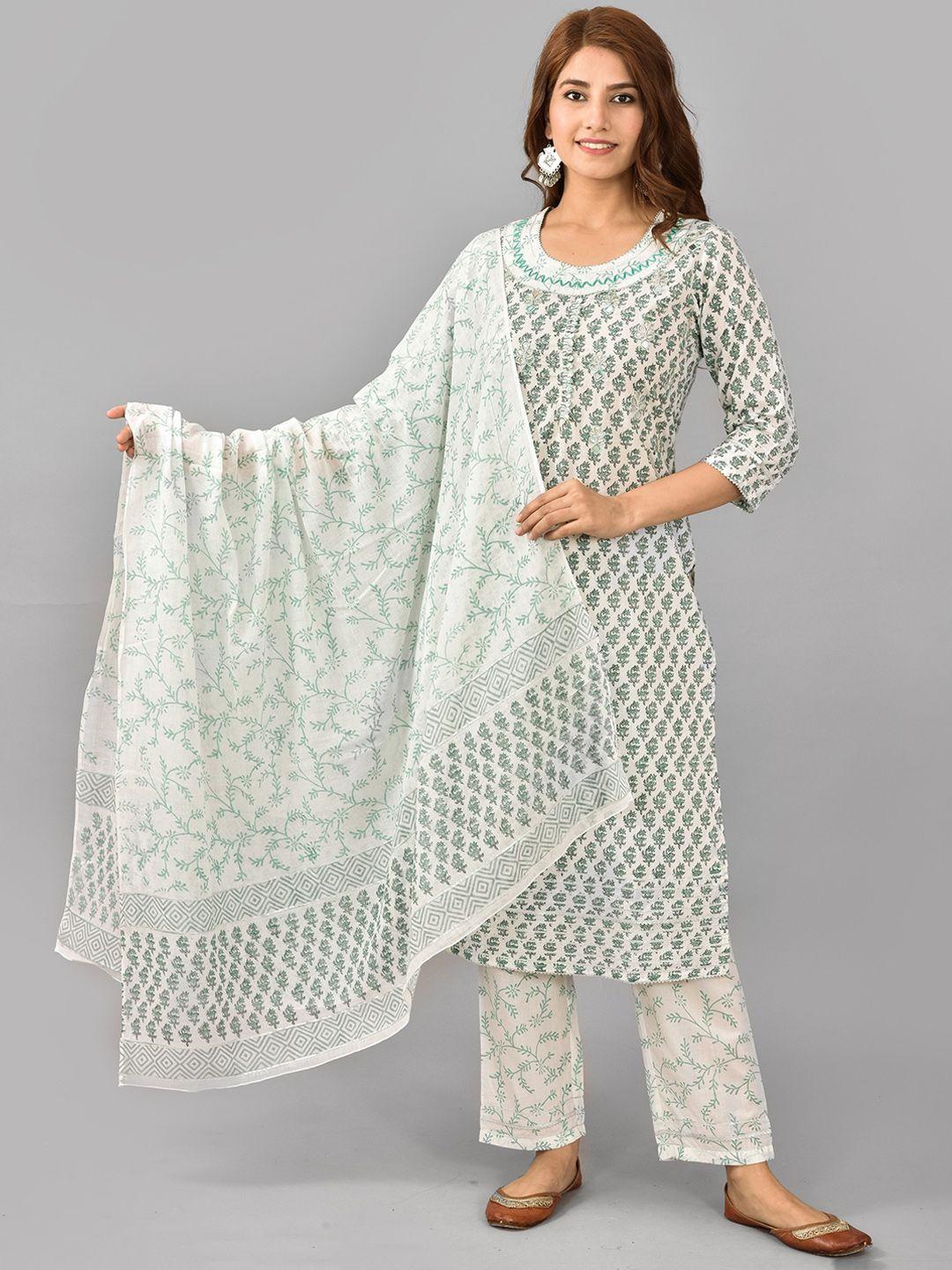 kalini ethnic motifs printed pure cotton straight kurta & trousers with dupatta