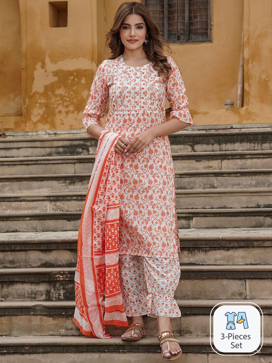 kalini ethnic motifs printed pure cotton straight kurta with harem pants & dupatta