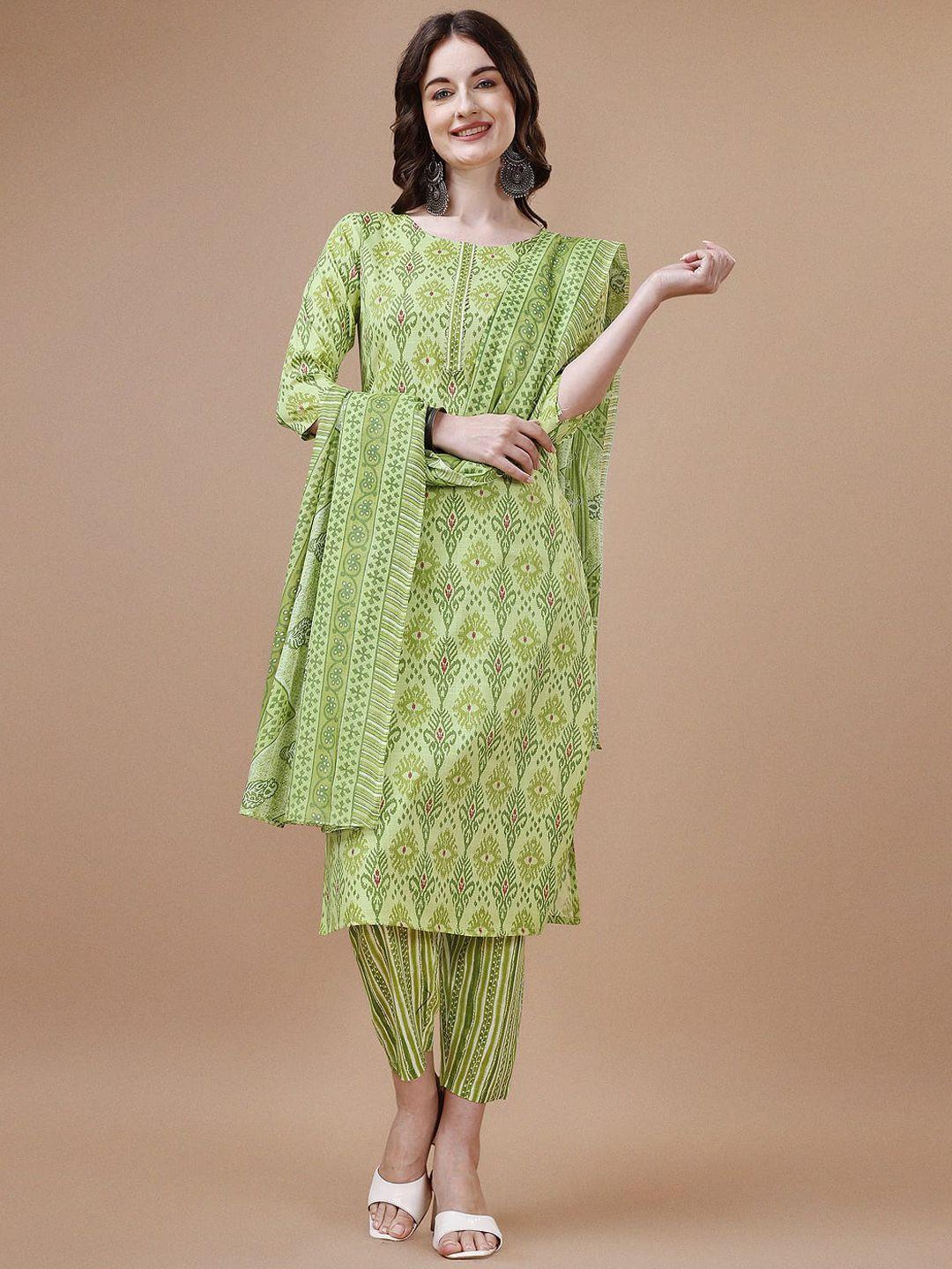 kalini ethnic motifs printed pure cotton straight kurta with trousers & dupatta