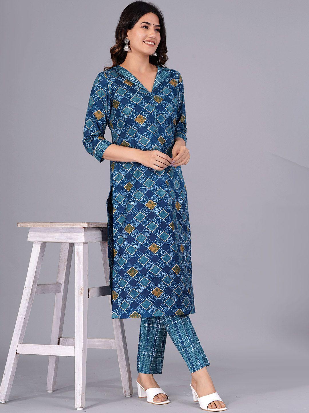 kalini ethnic motifs printed pure cotton straight kurta with trousers