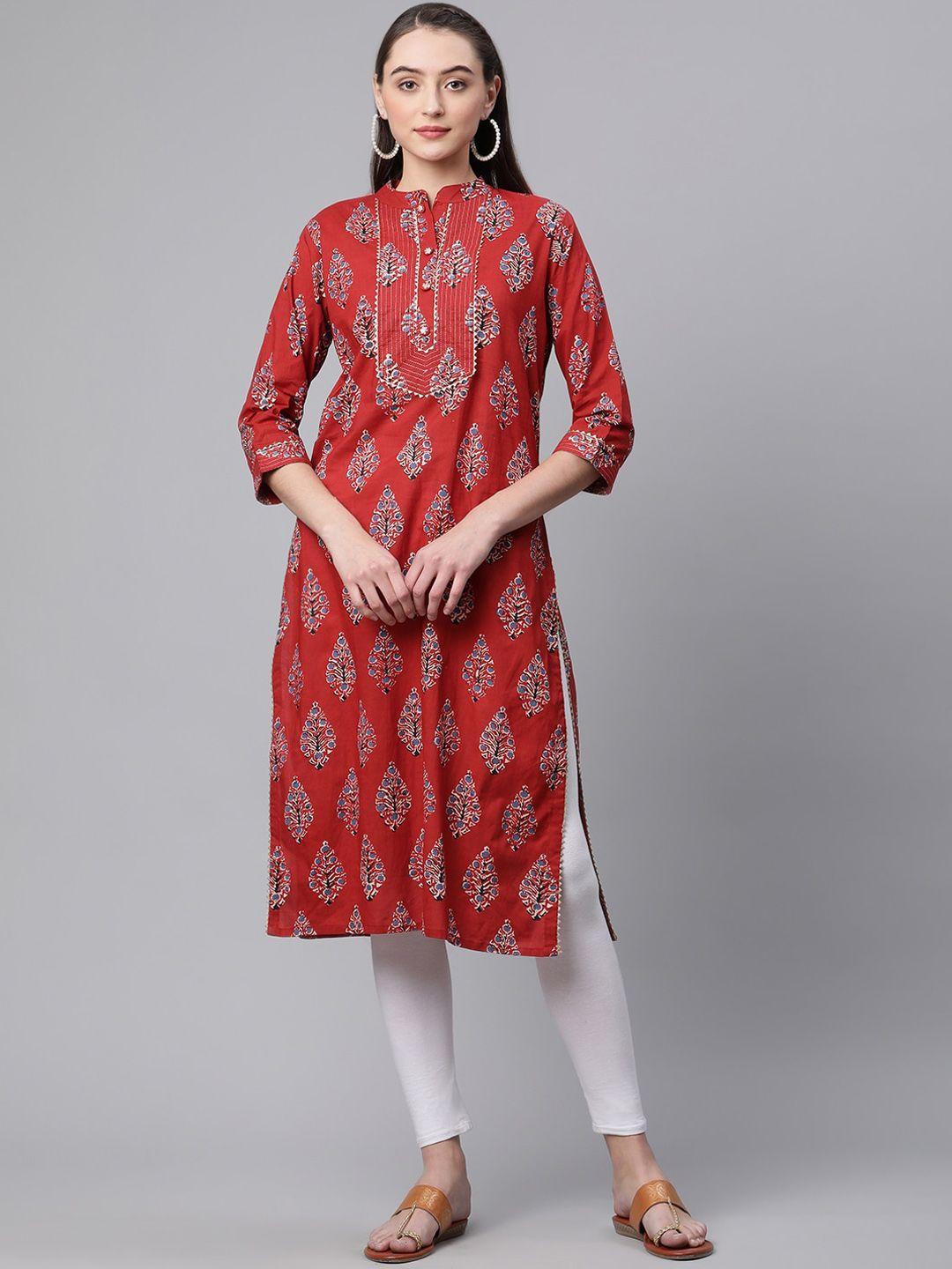 kalini ethnic motifs printed pure cotton straight kurta