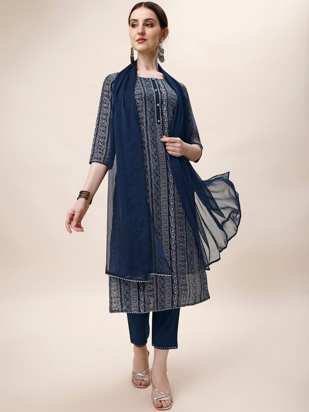 kalini ethnic motifs printed regular chanderi cotton kurta with trousers & with dupatta
