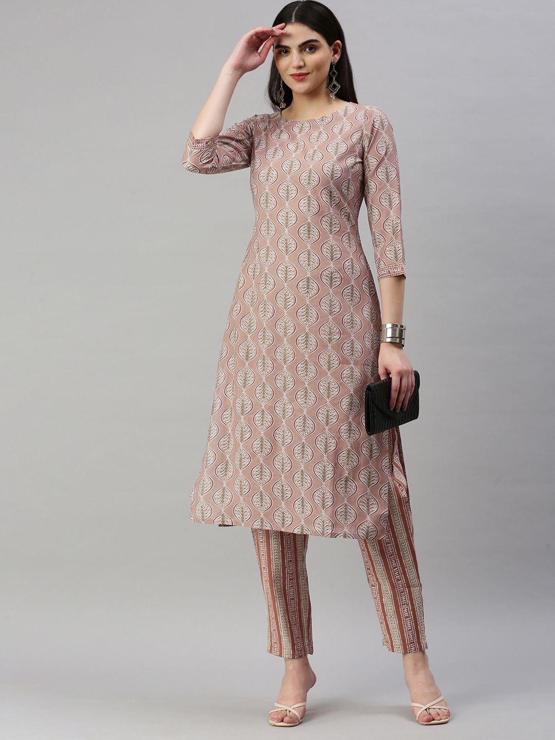 kalini ethnic motifs printed regular chanderi cotton kurta with trousers