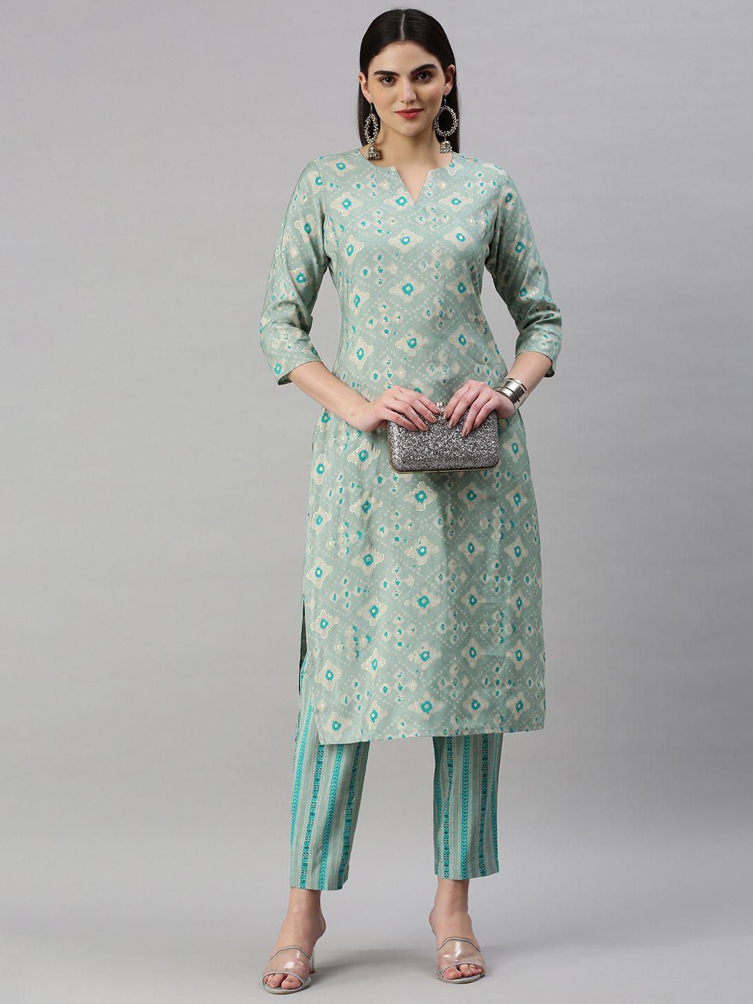 kalini ethnic motifs printed regular chanderi cotton kurta with trousers