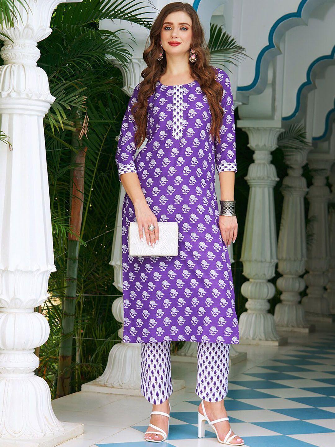 kalini ethnic motifs printed regular gotta patti  kurta with trousers