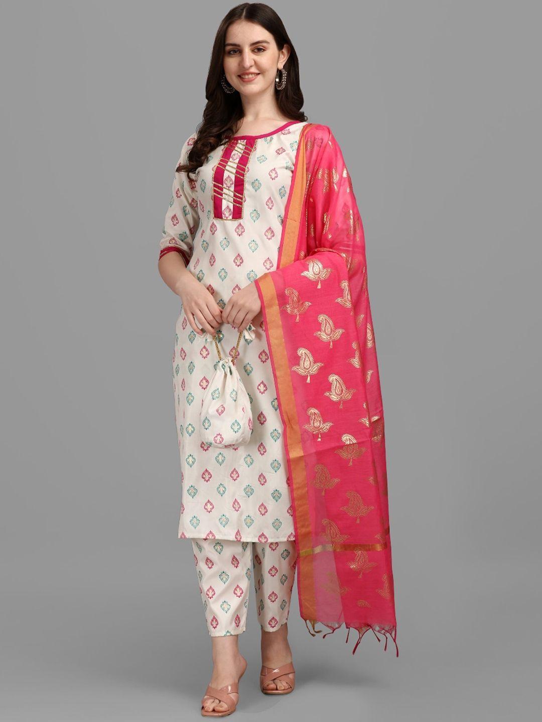 kalini ethnic motifs printed regular gotta patti kurta with trousers & dupatta