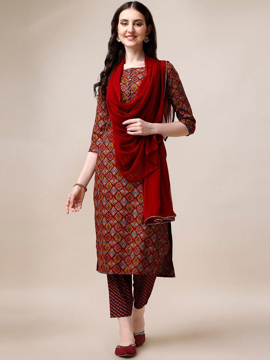 kalini ethnic motifs printed regular gotta patti kurta with trousers & dupatta