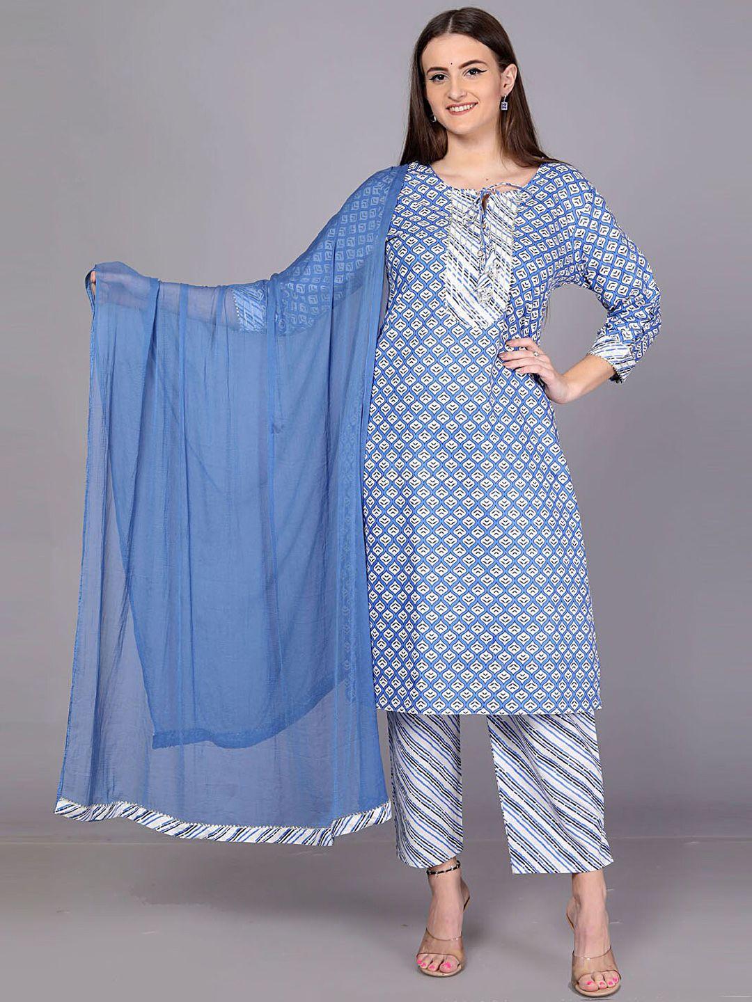 kalini ethnic motifs printed regular gotta patti kurta with trousers & dupatta