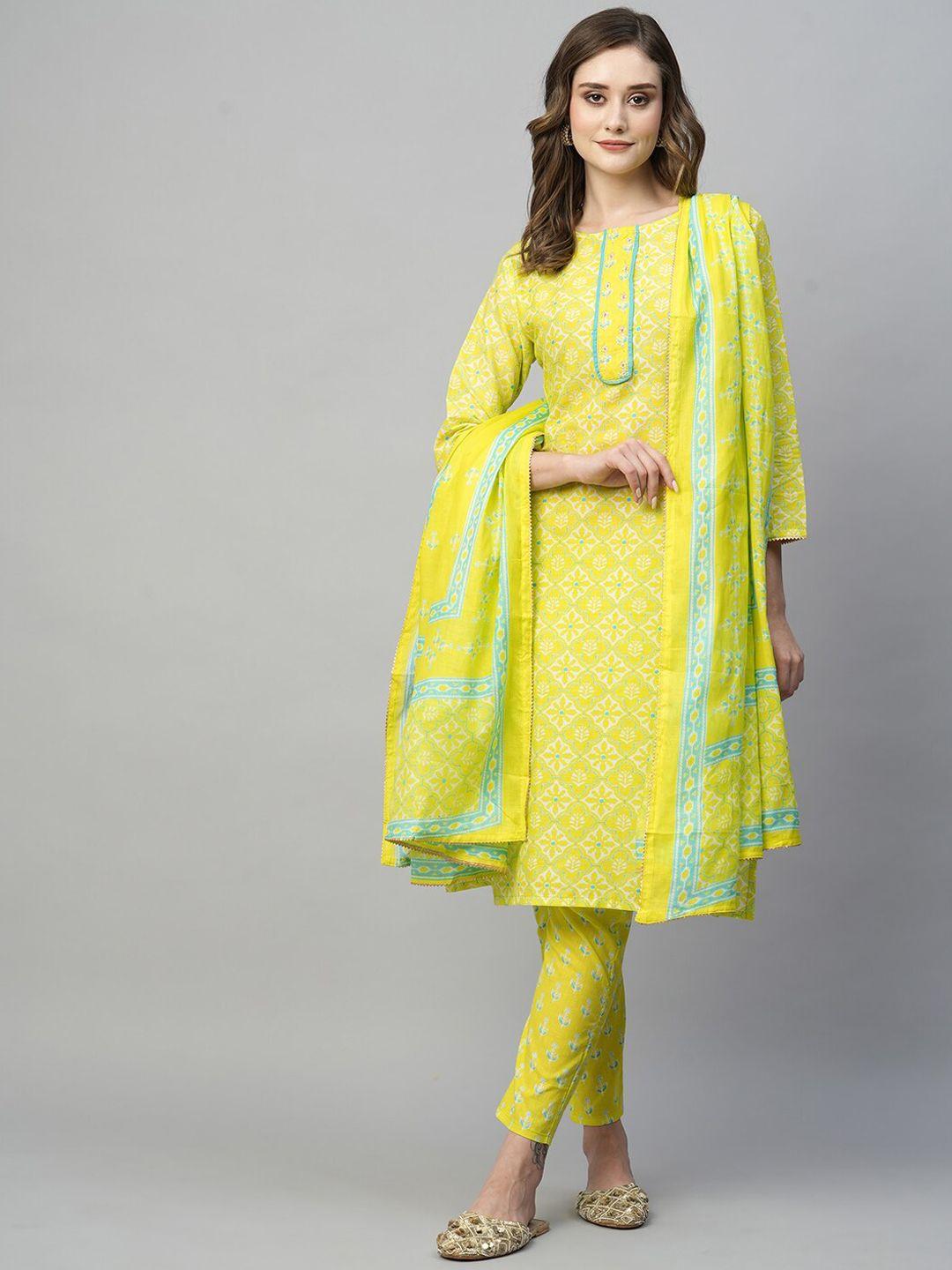 kalini ethnic motifs printed regular gotta patti pure cotton kurta with trousers & dupatta