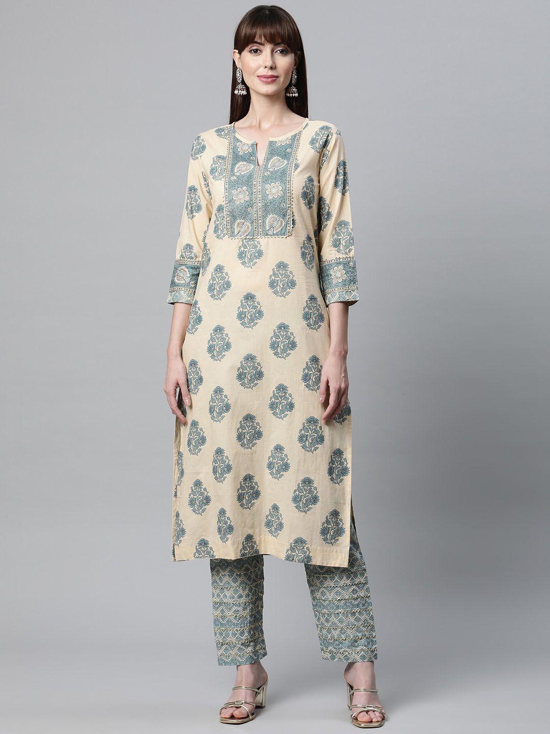 kalini ethnic motifs printed regular gotta patti pure cotton kurta with trousers