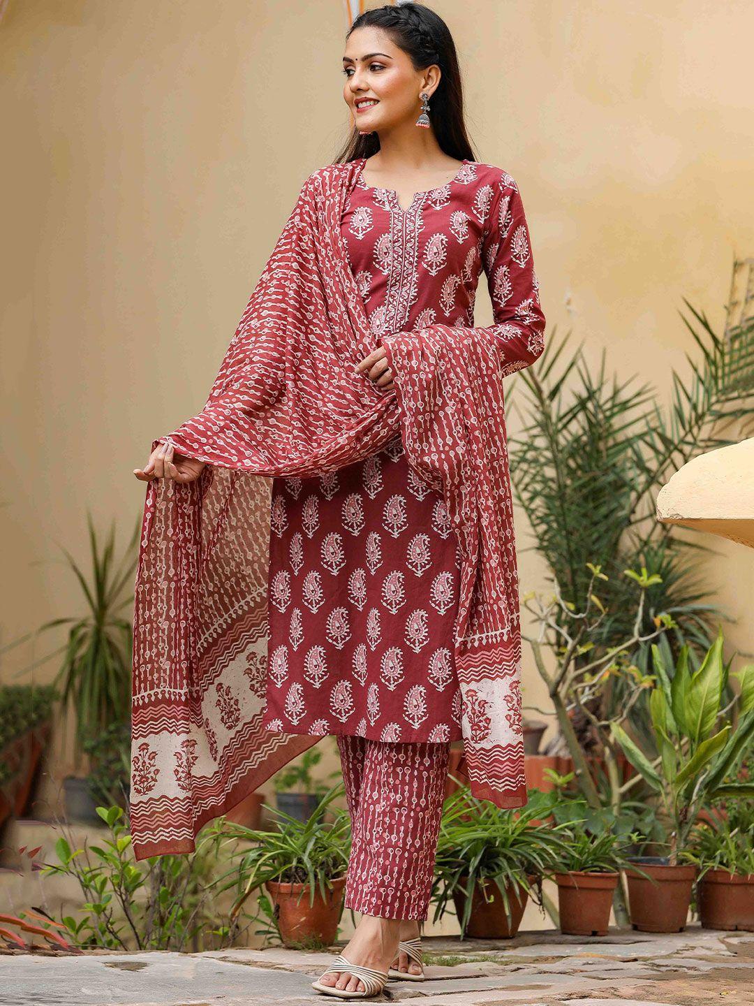 kalini ethnic motifs printed regular gotta patti straight kurta with trousers & dupatta