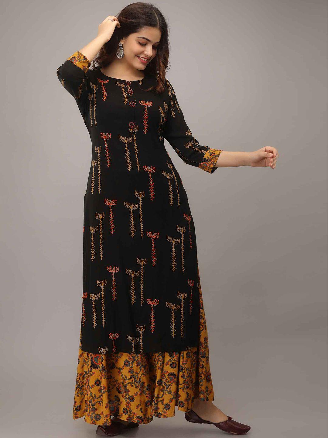 kalini ethnic motifs printed regular kantha work kurta with palazzos