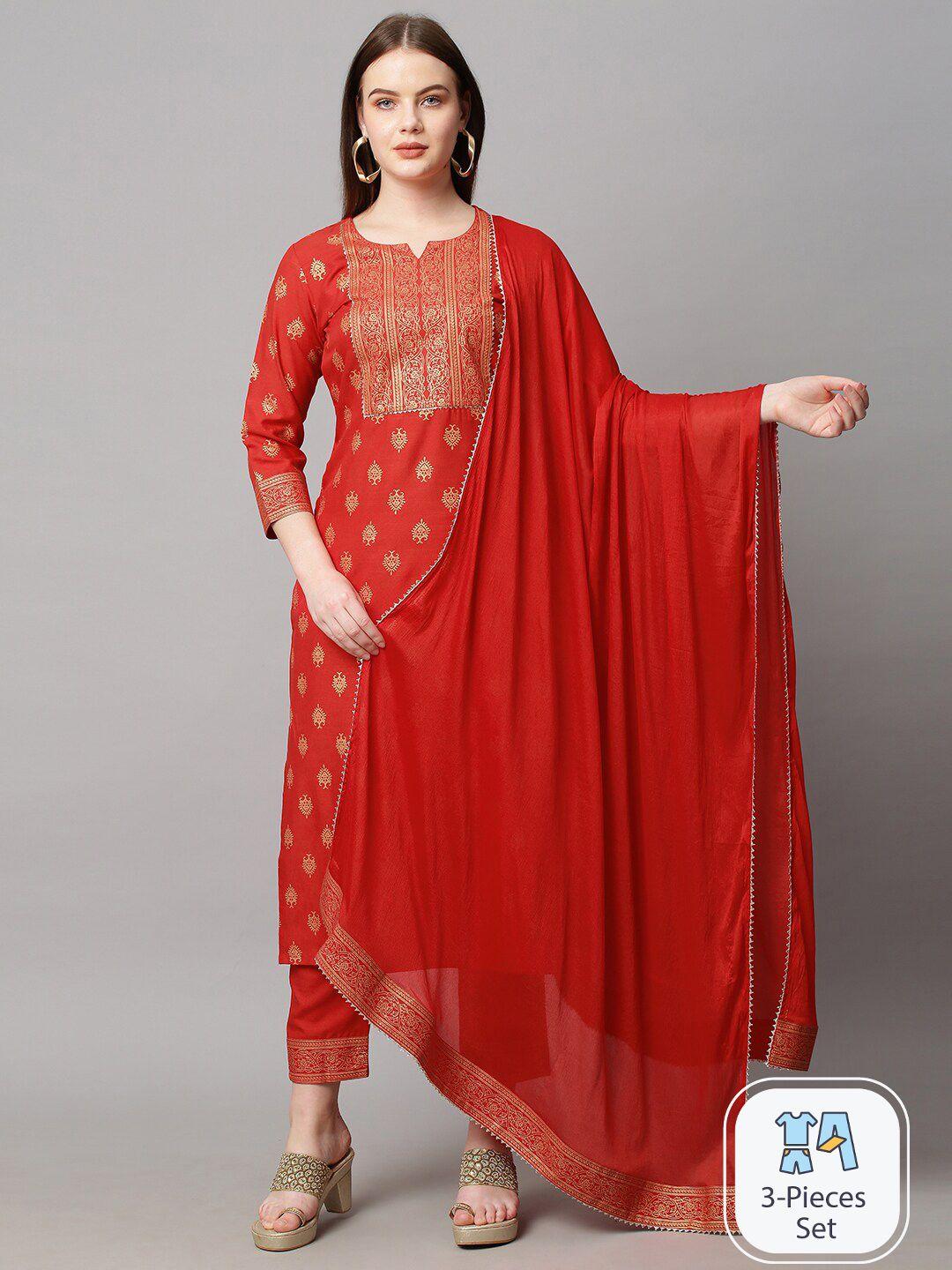 kalini ethnic motifs printed regular kurta with trousers & dupatta