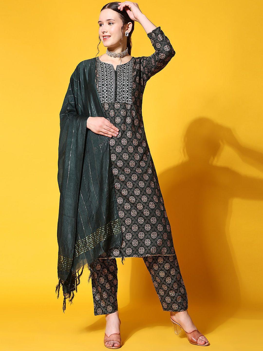 kalini ethnic motifs printed regular kurta with trousers & dupatta