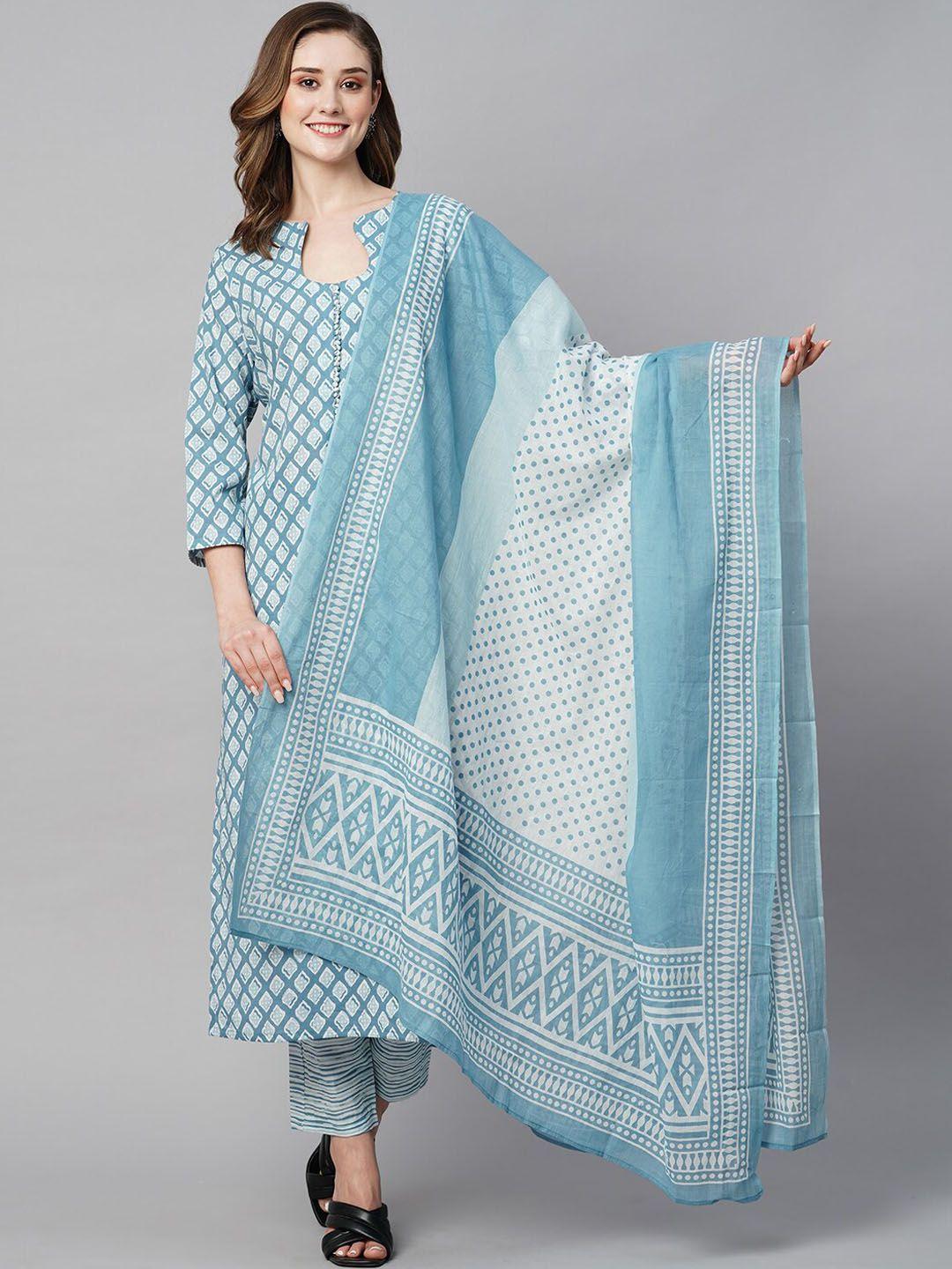 kalini ethnic motifs printed regular kurta with trousers & with dupatta