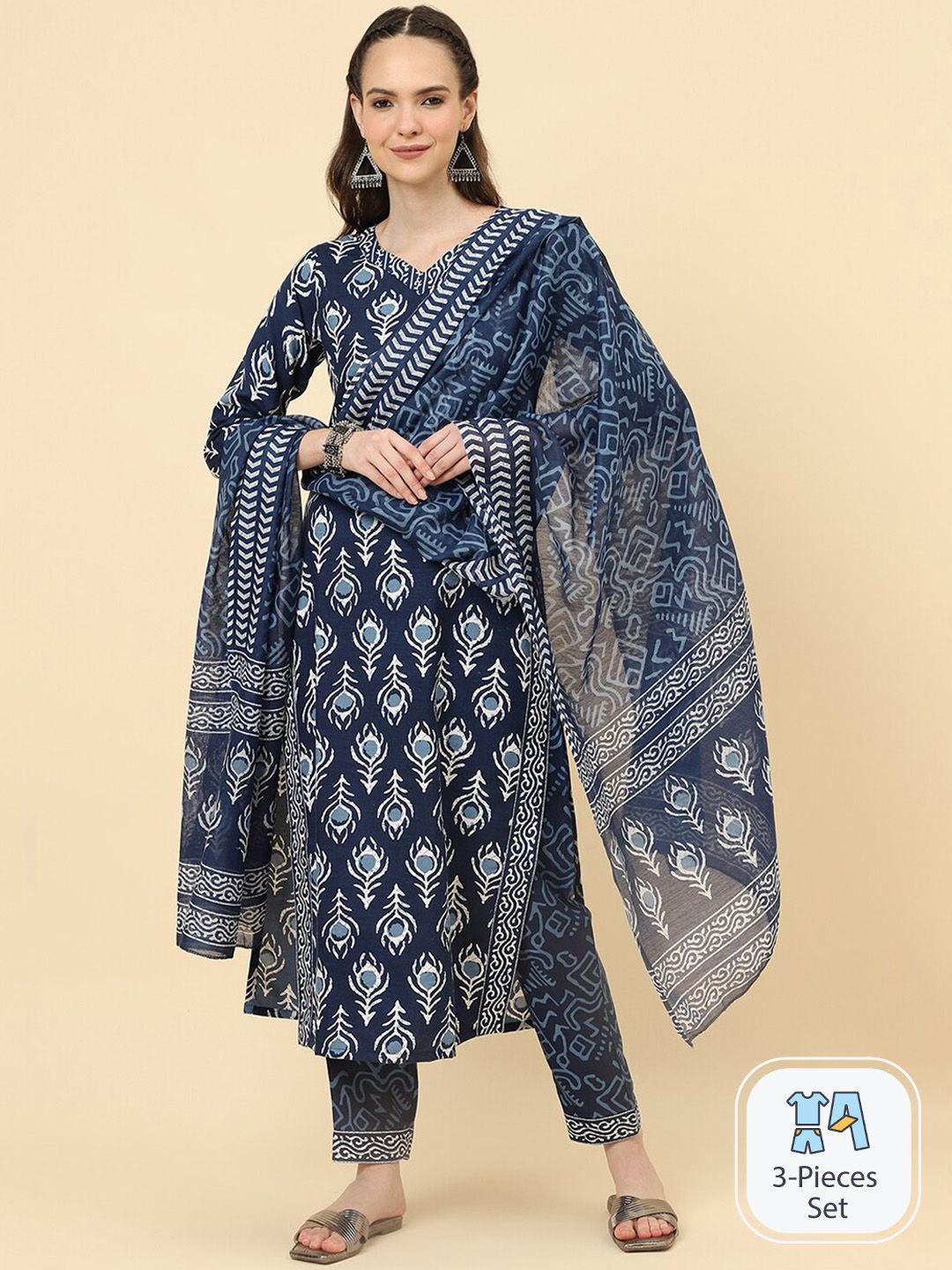 kalini ethnic motifs printed regular kurta with trousers & with dupatta