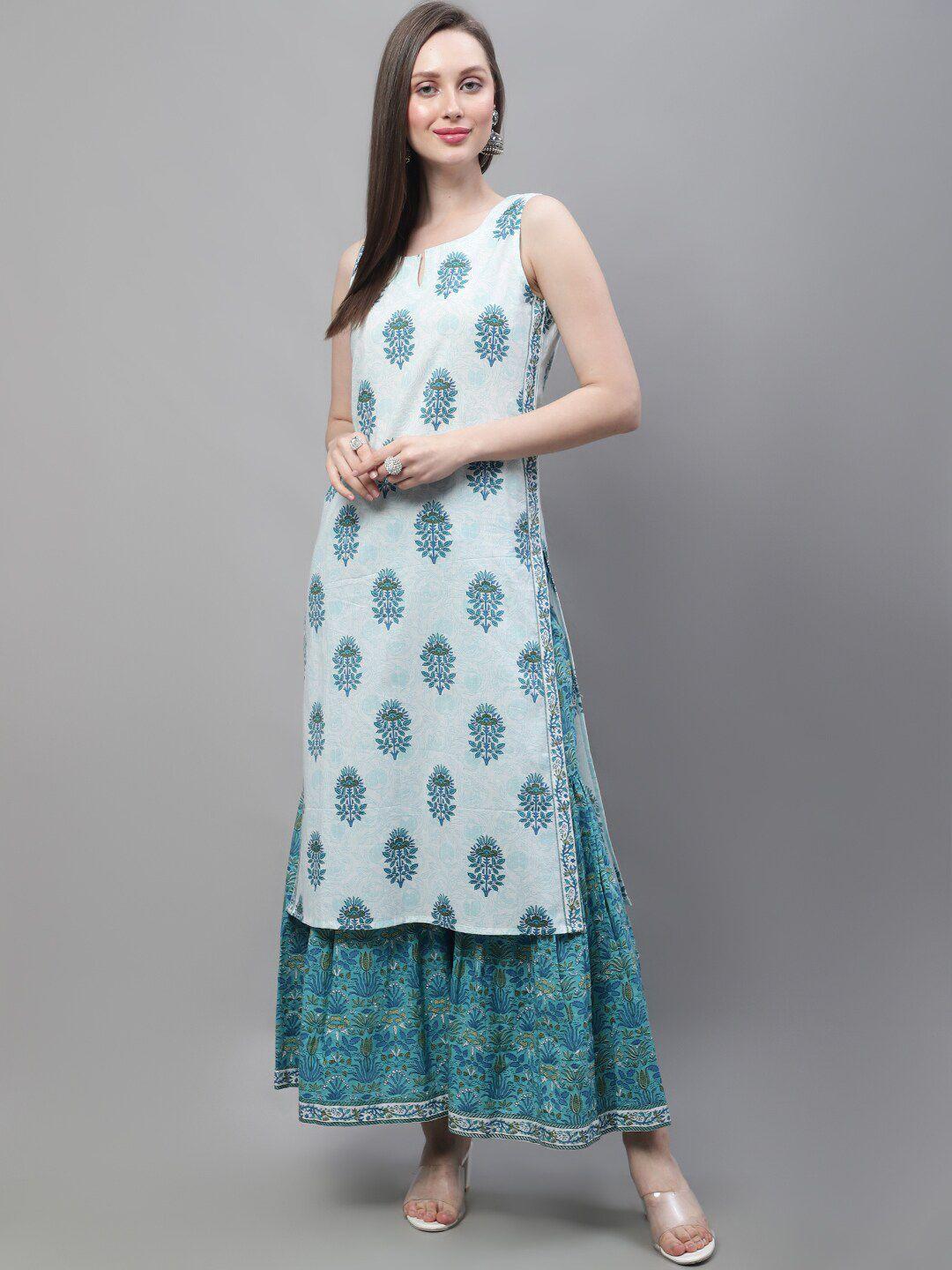 kalini ethnic motifs printed regular pure cotton kurta with sharara