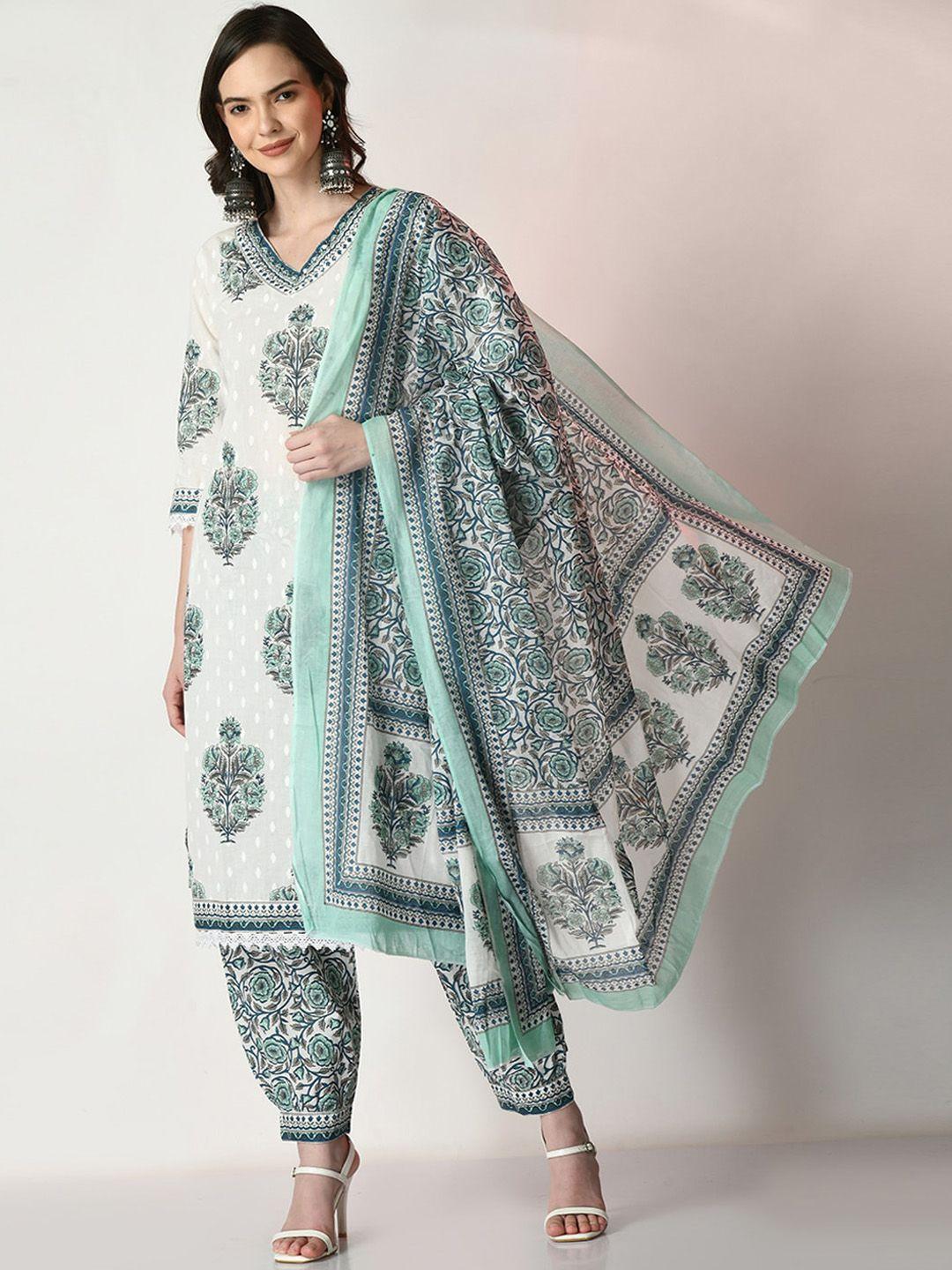 kalini ethnic motifs printed regular pure cotton kurta with trouser & with dupatta