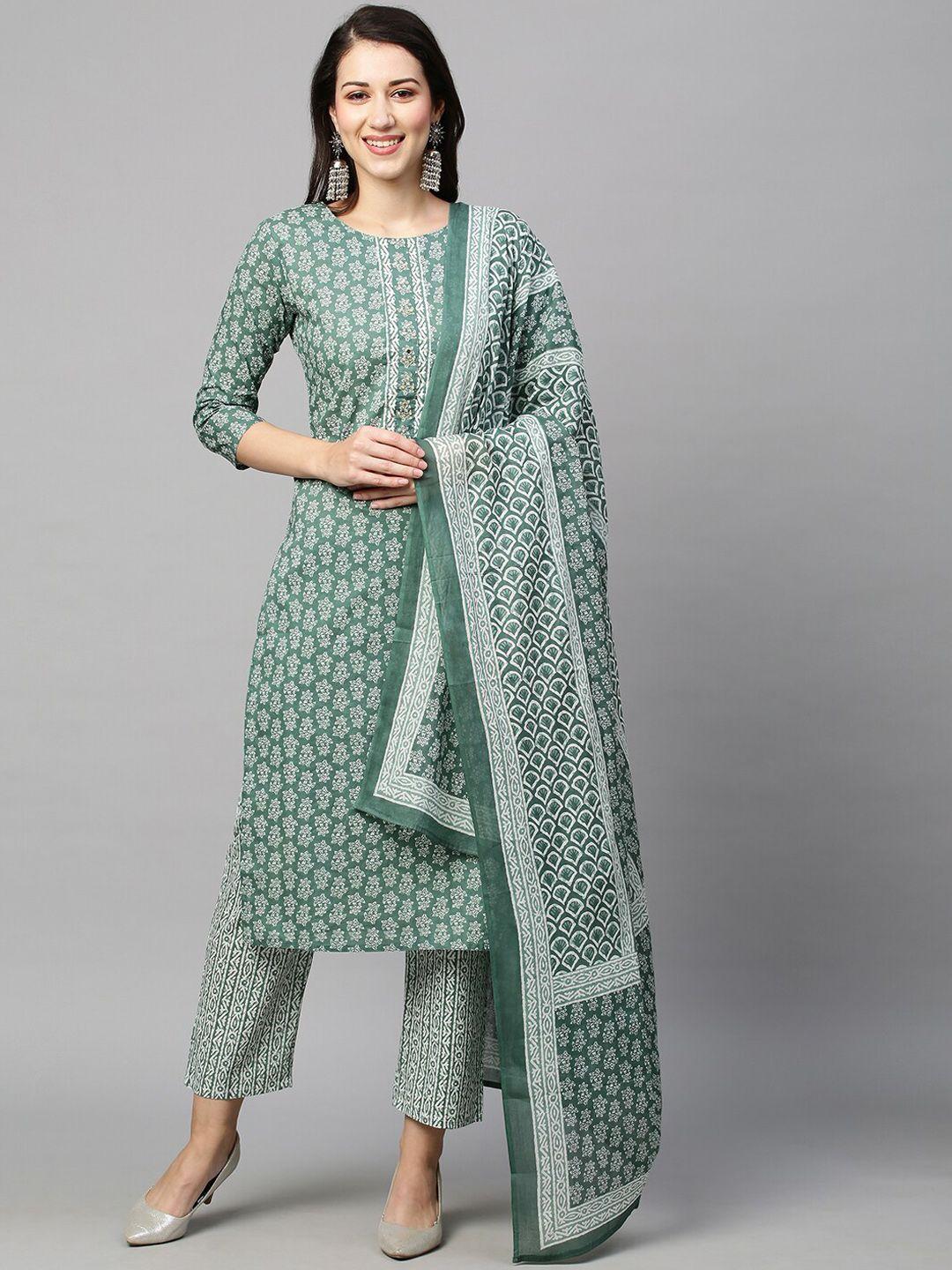 kalini ethnic motifs printed regular pure cotton kurta with trousers & dupatta